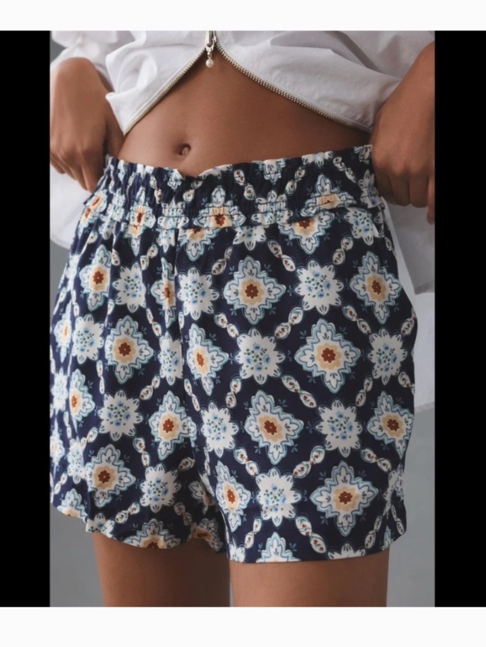 Anthropologie Easy Traveler Shorts Floral Blueberry Navy White Size Small